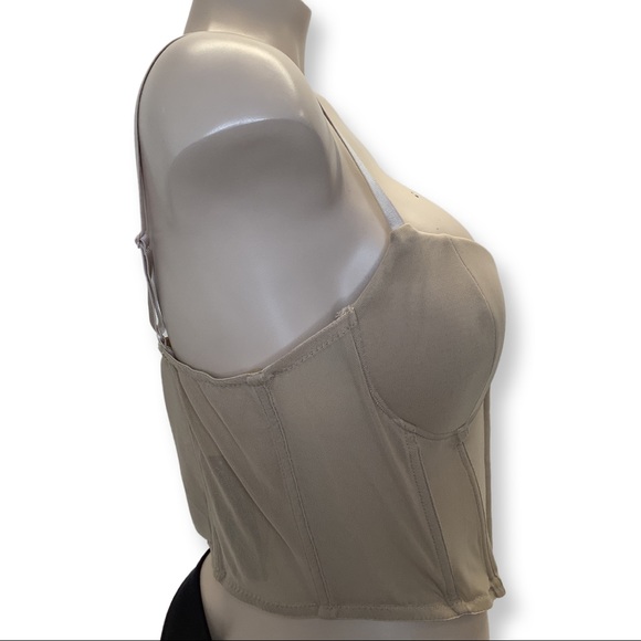 Say What Beige Bustier Padded Cups Crop Top - Picture 2 of 4